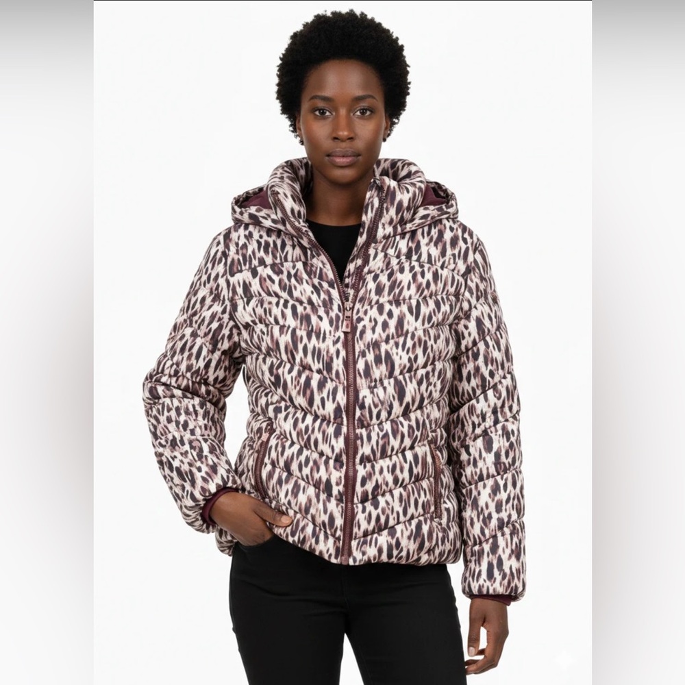 NWT Nicole Miller Leopard Print Puffer Jacket Size 1X